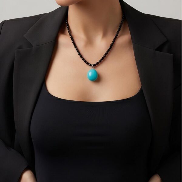 Handmade Black Onyx and Turquoise Pendant Necklace