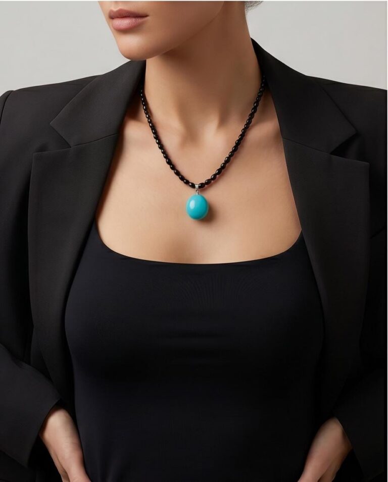 Handmade Black Onyx and Turquoise Pendant Necklace