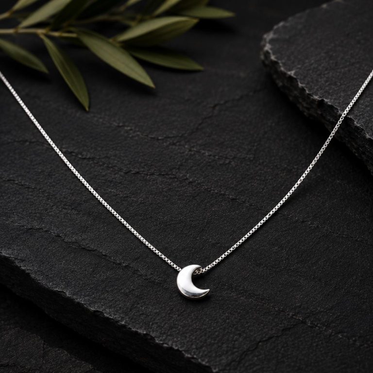 925 Sterling Silver Moon Crescent Delicate Necklace, Celestial Jewelry