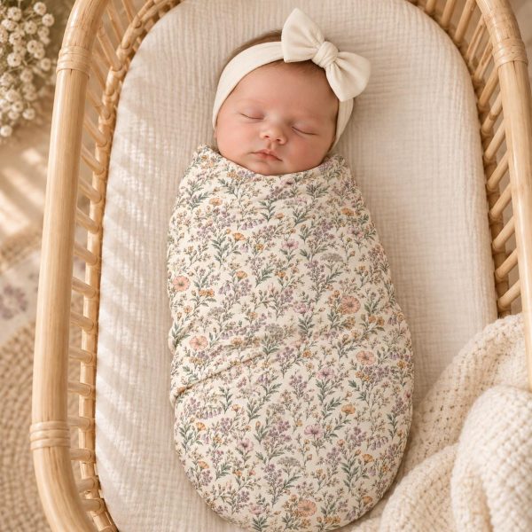Vintage Floral Jersey Knit Baby Swaddle Blanket