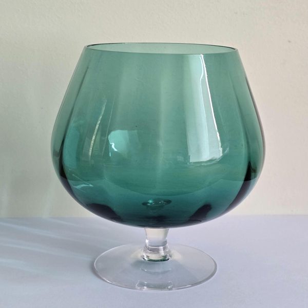 Vintage Ribbed Green Glass Brandy Snifter