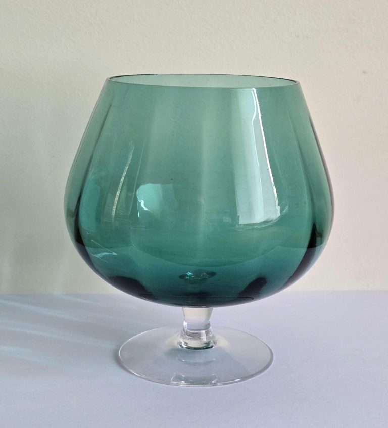 Vintage Ribbed Green Glass Brandy Snifter