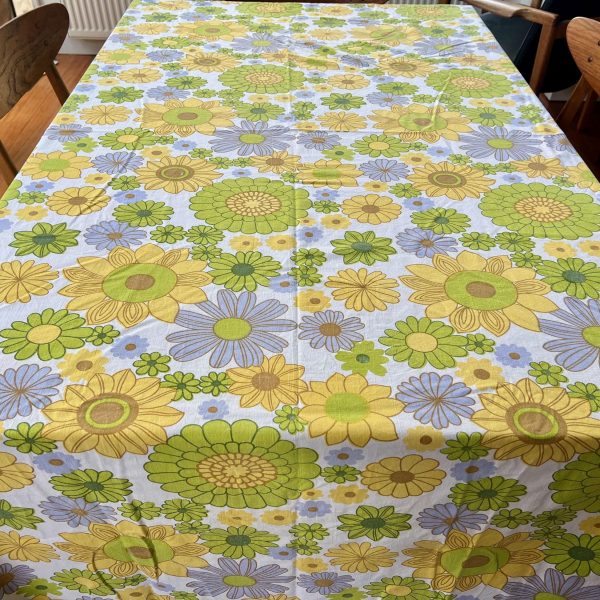 1970s Floral Cotton Flat Sheet in Yellow and Mauve