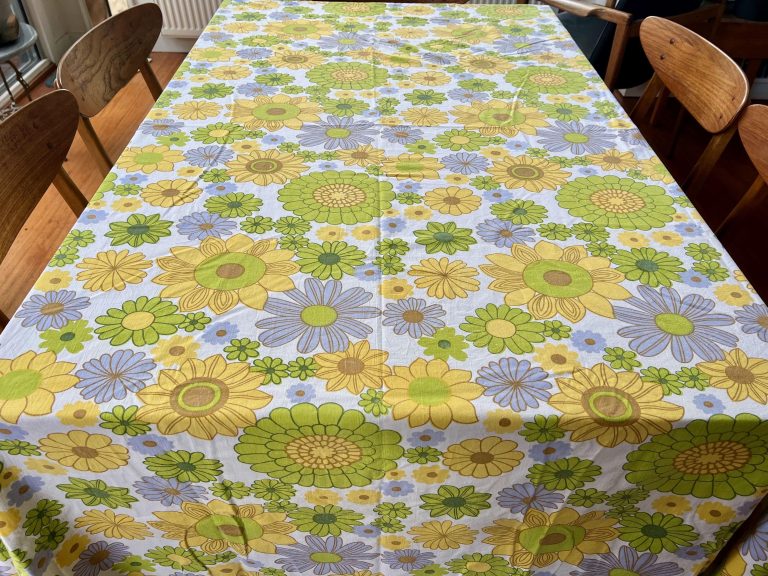 1970s Floral Cotton Flat Sheet in Yellow and Mauve