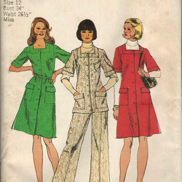 Uncut Simplicity 5865 1970s Dress and Pants Pattern
