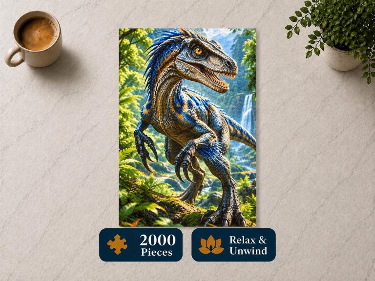 2000-Piece Blue Hunter Raptor Dinosaur Jigsaw Puzzle