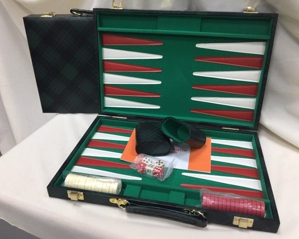 Backgammon, Green checkered Vinyl 15″
