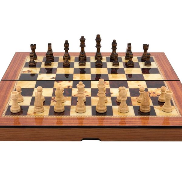 Dal Rossi Walnut Shiny Finish Folding Chess Set, 16″