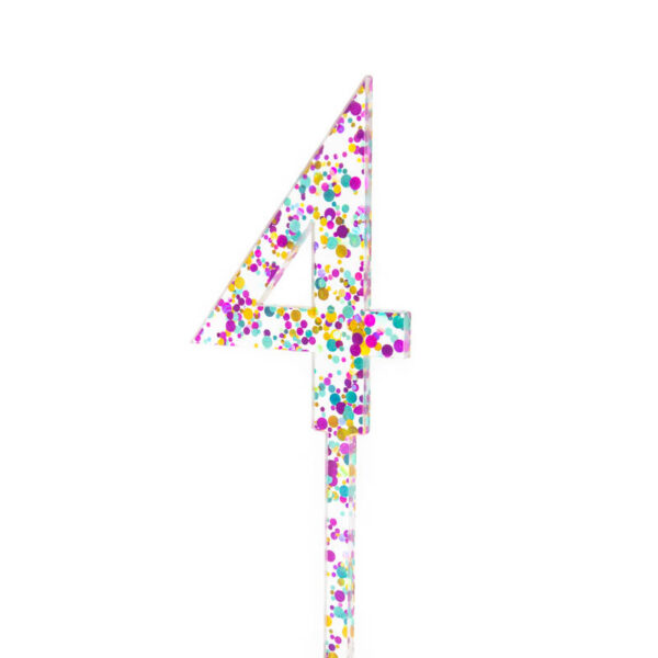 Cake & Candle Rainbow Glitter Acrylic Cake Topper Number 4