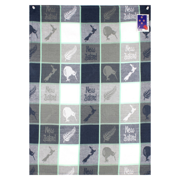 Rata Souvenirs Map Kiwi Grey Tea Towel