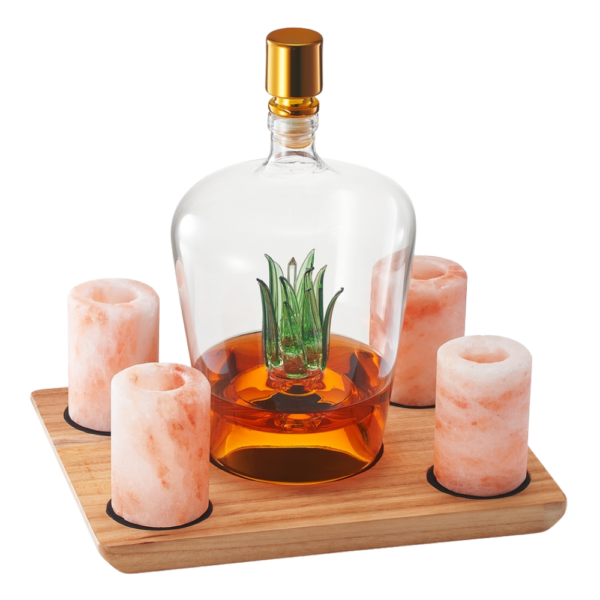 Tequila Decanter & Pink Himalayan Salt Shot Glasses